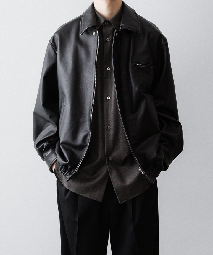 【ssstein】COW LEATHER VINTAGE ZIP JACKET - BLACK