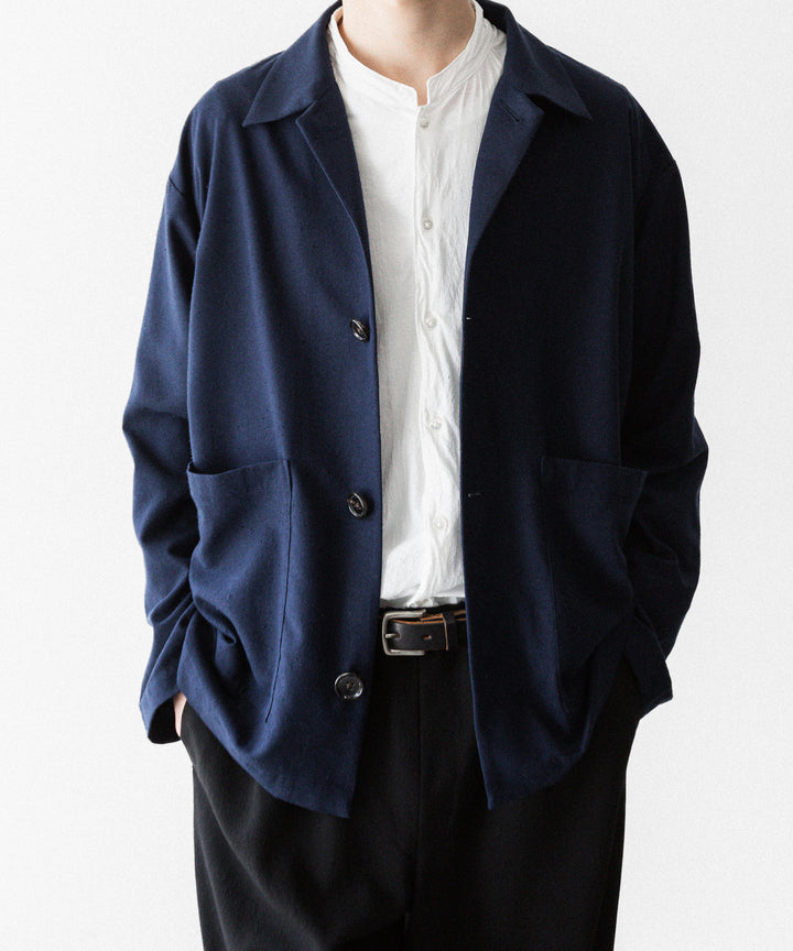INTÉRIM - インテリムのSILK NOIL OPEN COLLAR OVER SHIRT JACKETのDEEP BLUE公式通販サイトsession福岡セレクトショップ