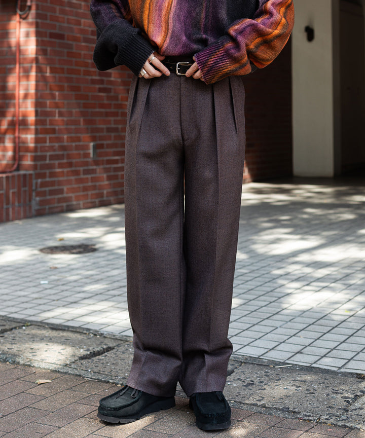 INTÉRIM インテリム LIMITED BASKET WEAVE 2-TUCK STRAIGHT SLACKS - BROWN sessionセッション福岡セレクトショップ 公式通販サイト