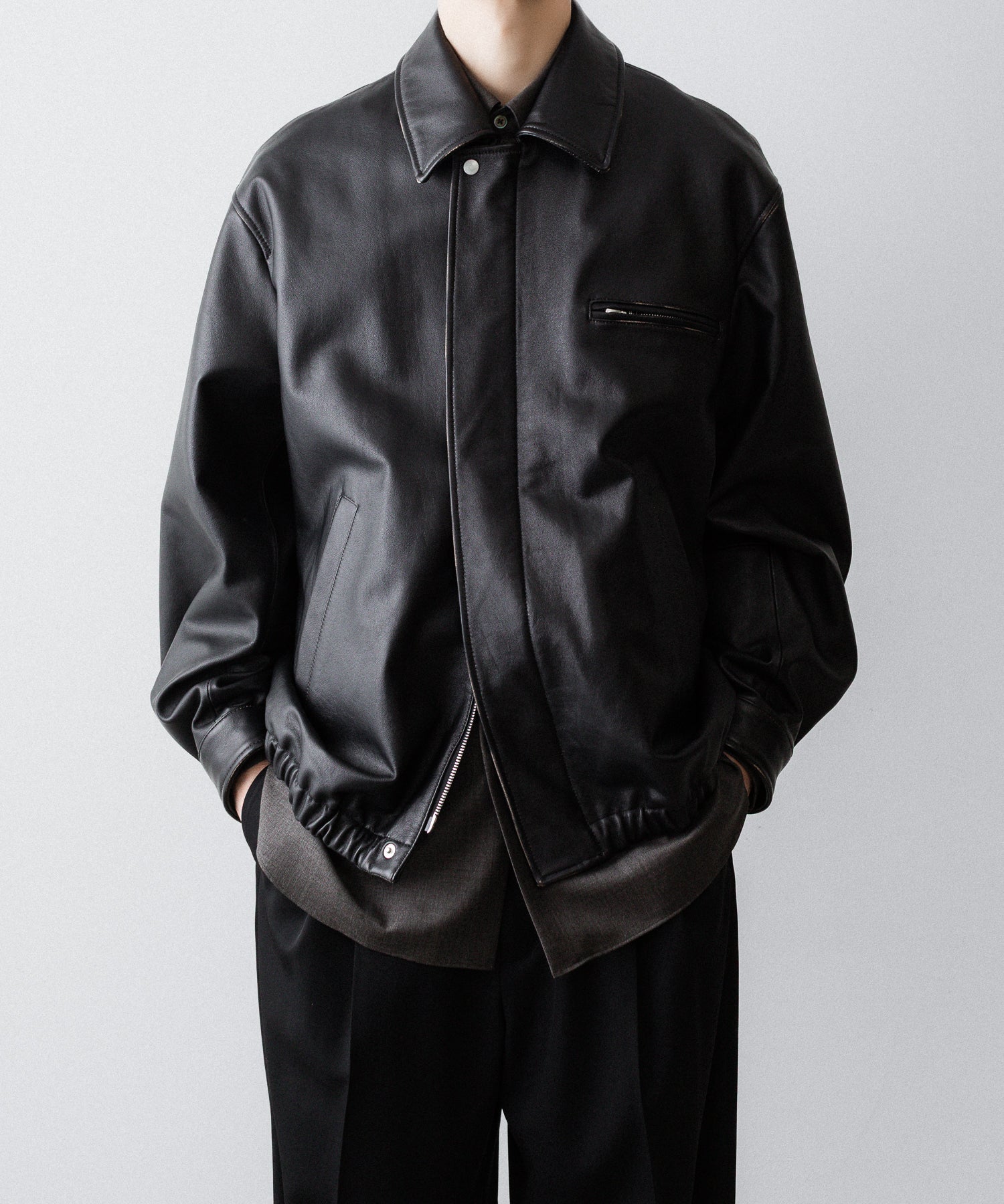 【ssstein】COW LEATHER VINTAGE ZIP JACKET - BLACK
