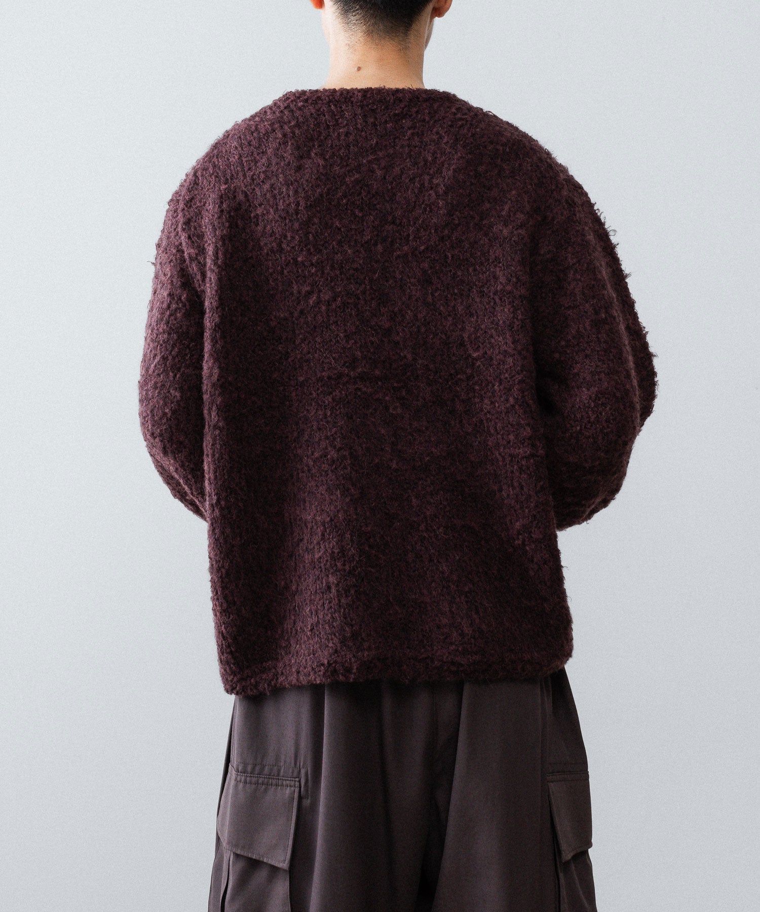 【ANTHEM A】MIX FUR MOLE KNIT CREWNECK - DARK CHERRY