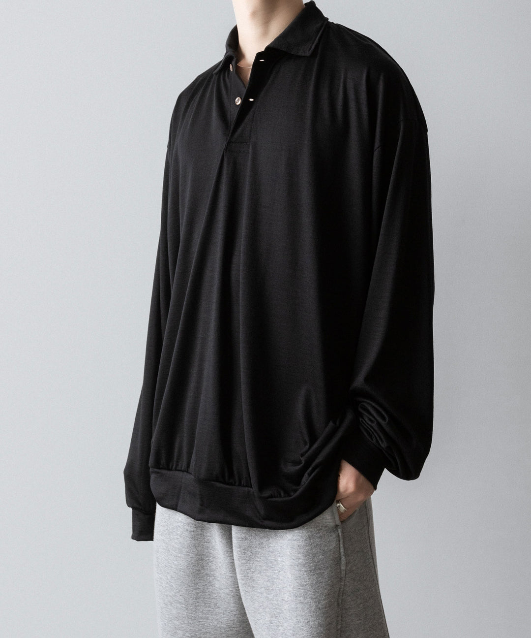 INTÉRIM(インテリム)のHYPER BIG EXTRA FINE MERINO WOOL JERSEY LONG POLO SHIRT - BLACKの公式通販サイトsession福岡セレクトショップ