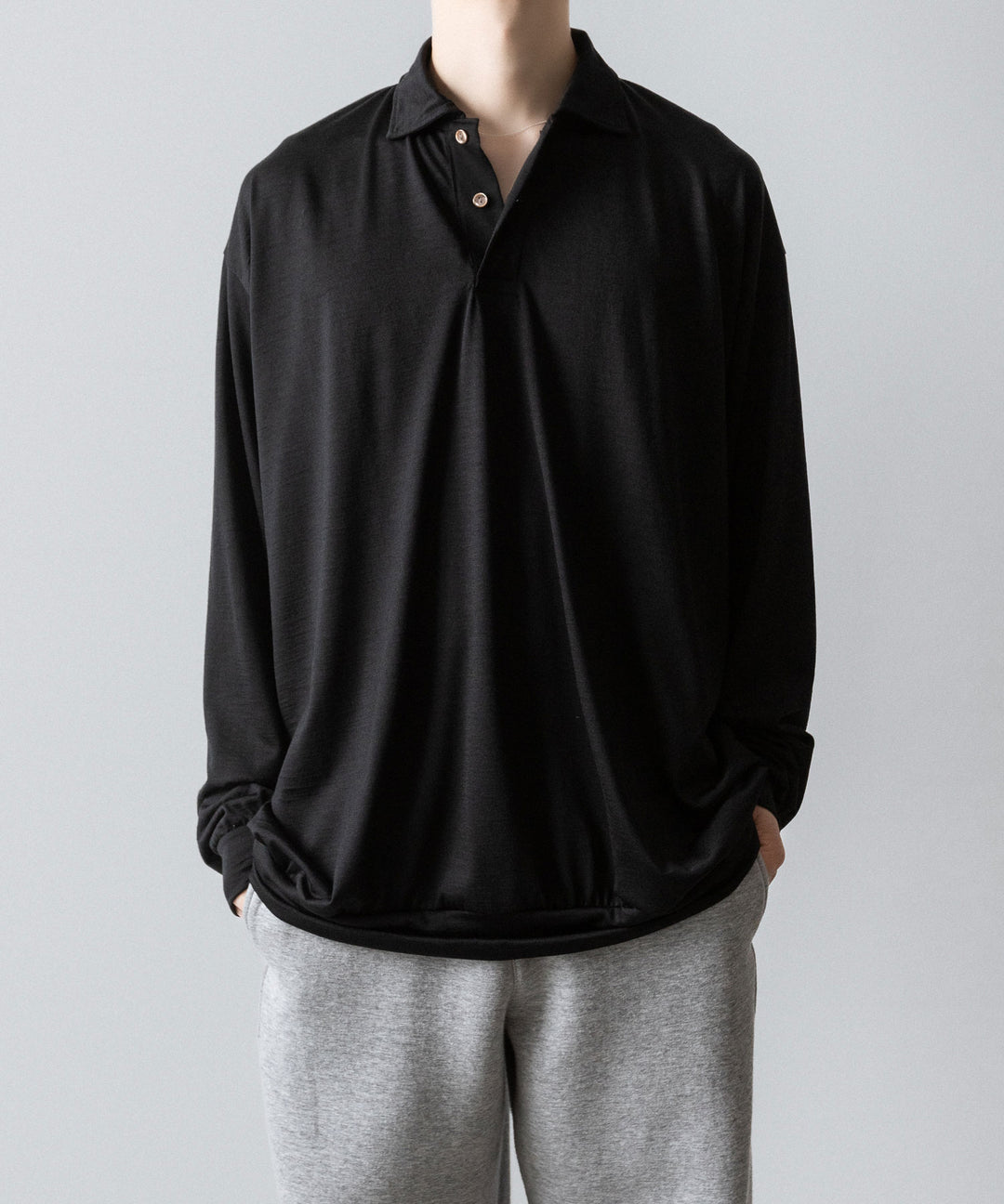 INTÉRIM(インテリム)のHYPER BIG EXTRA FINE MERINO WOOL JERSEY LONG POLO SHIRT - BLACKの公式通販サイトsession福岡セレクトショップ