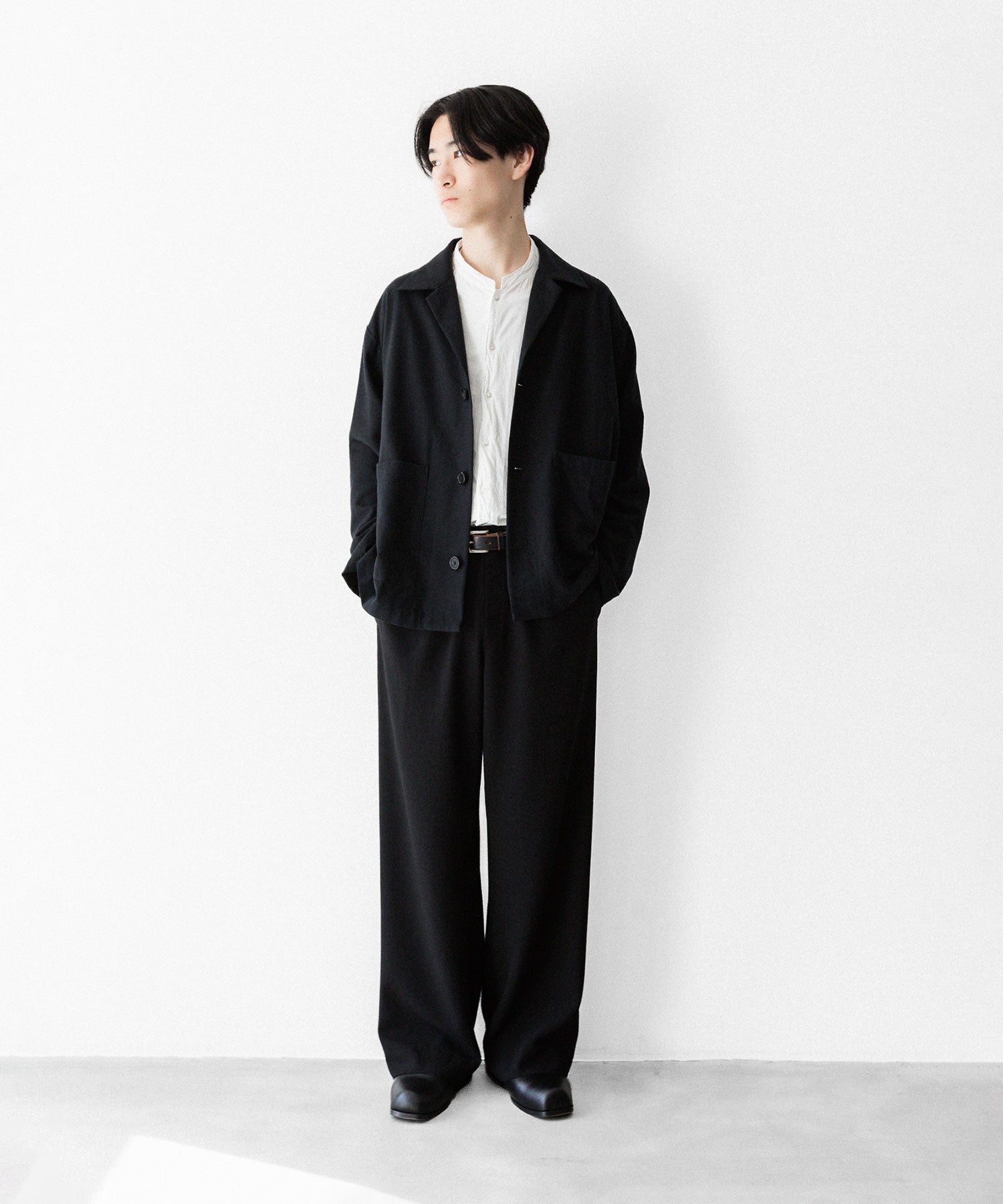 INTÉRIM/インテリム】 SILK NOIL OPEN COLLAR OVER SHIRT JACKET