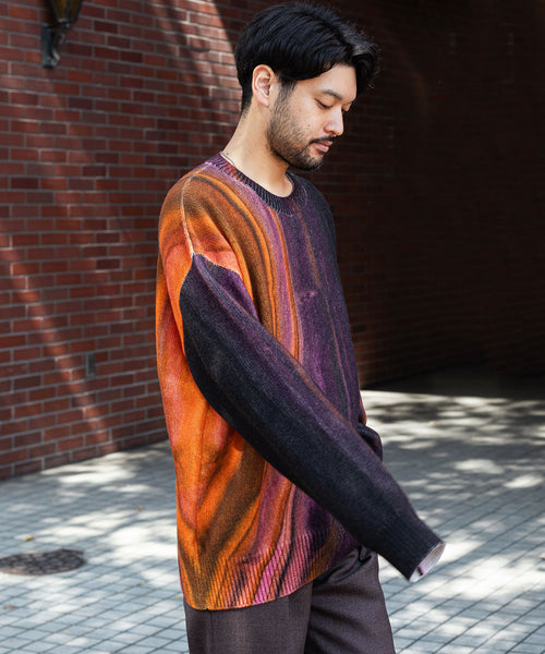 stein / シュタイン】EXTRA FINE LAMBS PRINTED KNIT LS - ORANGE