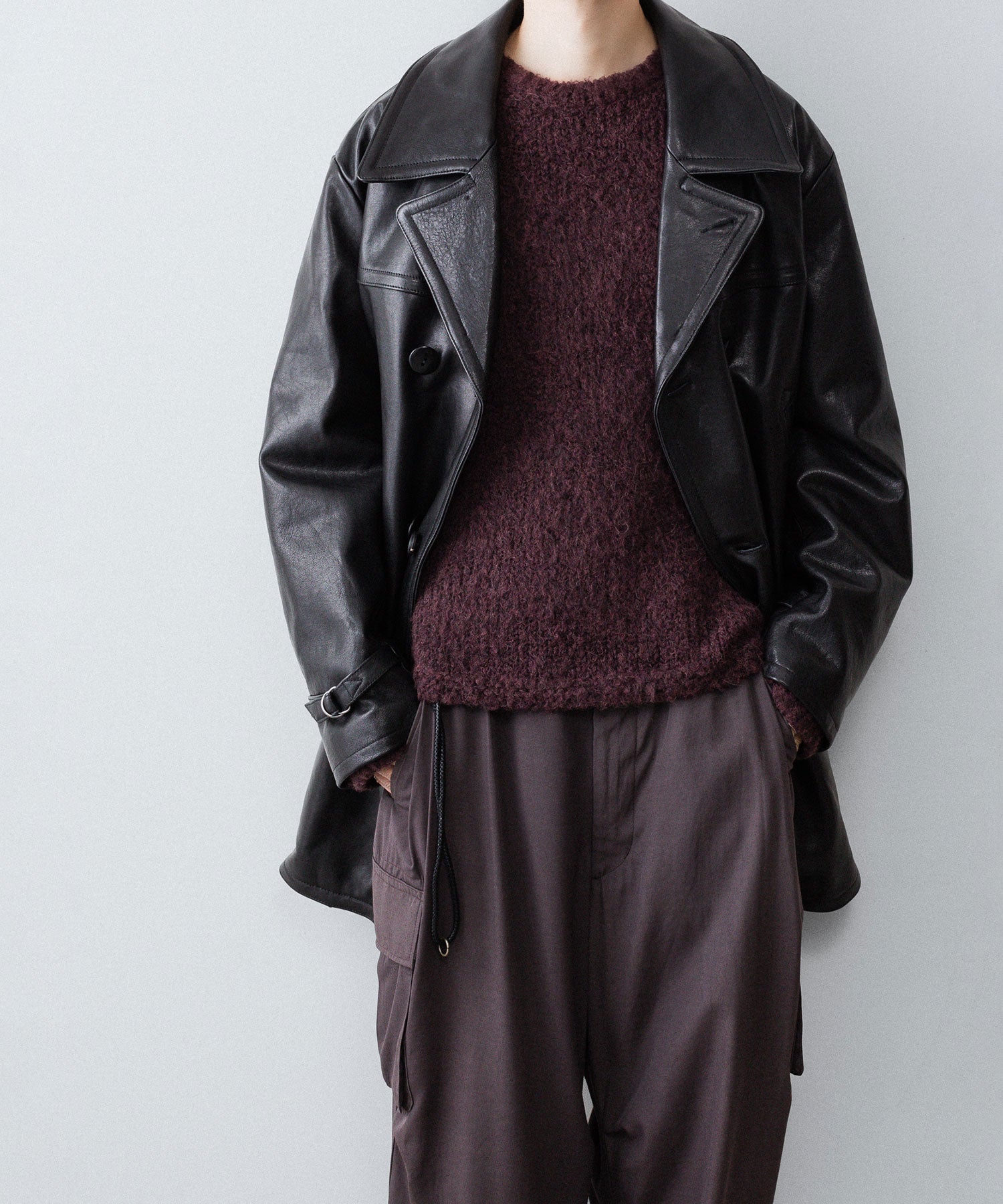 【ANTHEM A】LAMB LEATHER TROMPE L'OEIL SHORT COAT - BLACK
