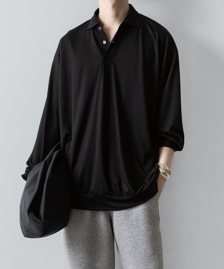 INTÉRIM(インテリム)のHYPER BIG EXTRA FINE MERINO WOOL JERSEY LONG POLO SHIRT - BLACKの公式通販サイトsession福岡セレクトショップ