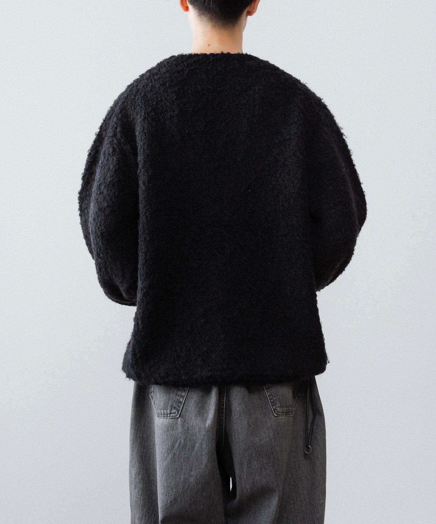【ANTHEM A】MIX FUR MOLE KNIT CREWNECK - BLACK