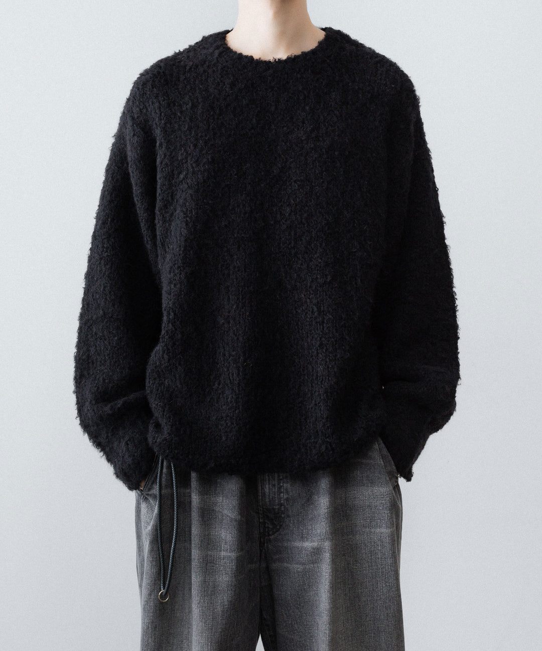 【ANTHEM A】MIX FUR MOLE KNIT CREWNECK - BLACK