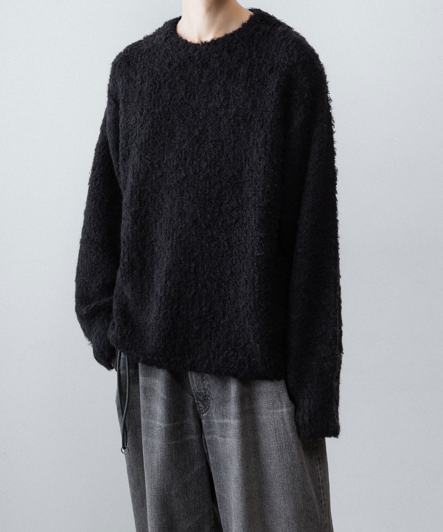 【ANTHEM A】MIX FUR MOLE KNIT CREWNECK - BLACK