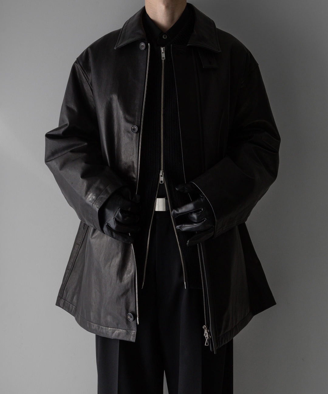 【stein】LEATHER HALF COAT - BLACK