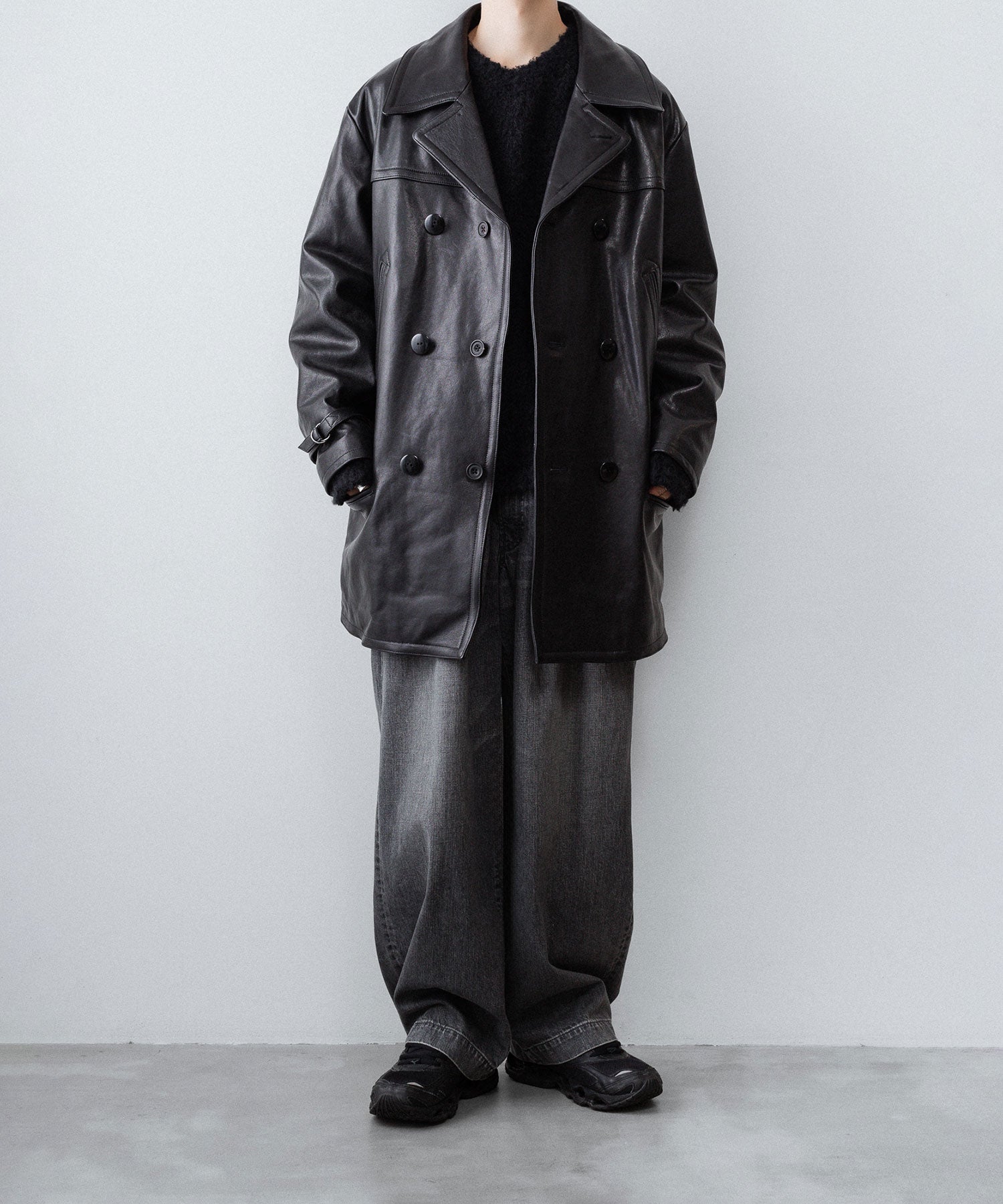 【ANTHEM A】LAMB LEATHER TROMPE L'OEIL SHORT COAT - BLACK