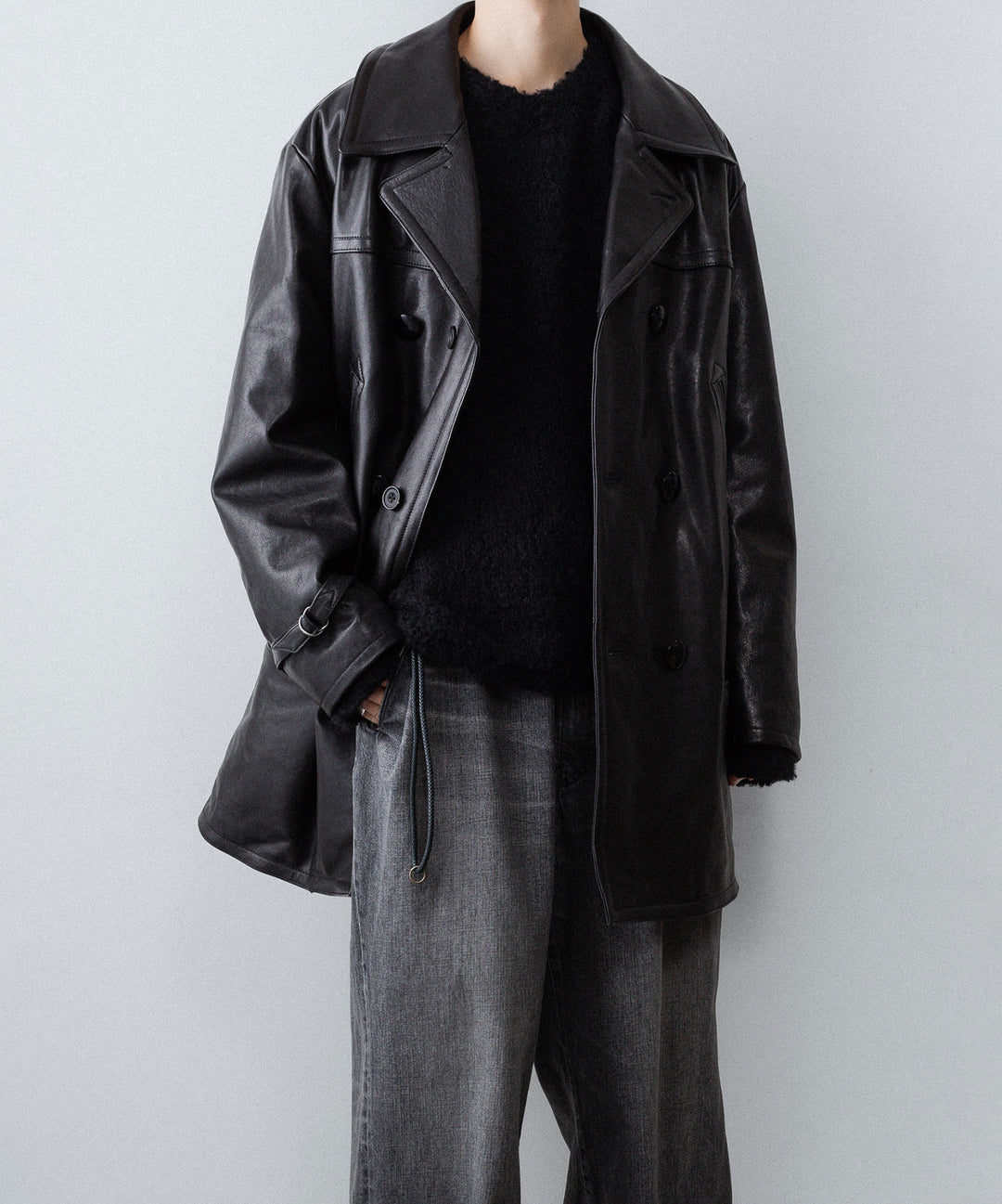 【ANTHEM A】MIX FUR MOLE KNIT CREWNECK - BLACK