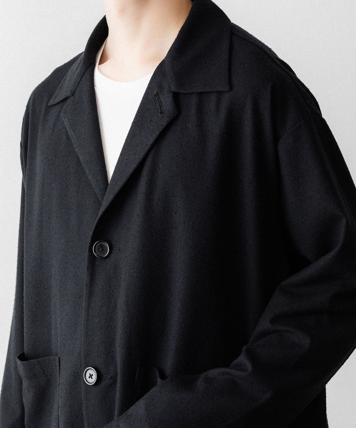 INTÉRIM - インテリムのSILK NOIL OPEN COLLAR OVER SHIRT JACKETのBLACK公式通販サイトsession福岡セレクトショップ