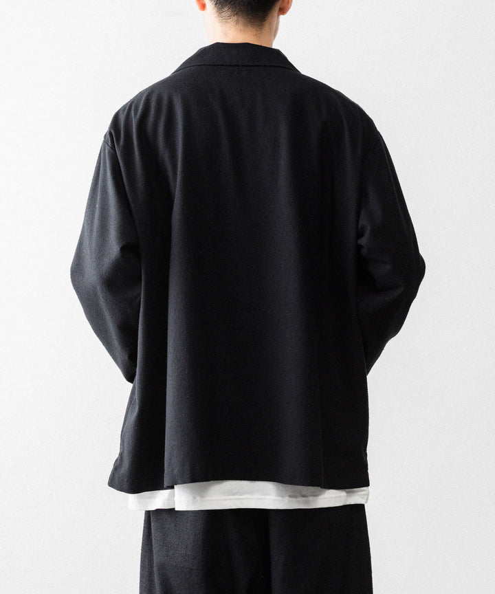 INTÉRIM - インテリムのSILK NOIL OPEN COLLAR OVER SHIRT JACKETのBLACK公式通販サイトsession福岡セレクトショップ
