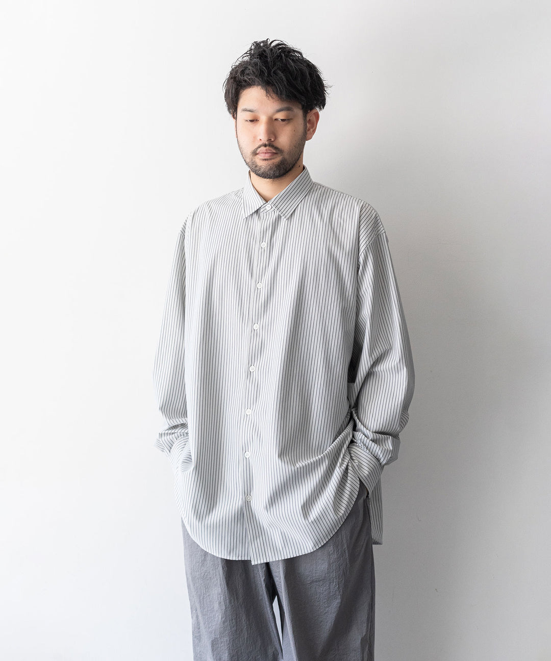 【KANEMASA PHIL.】カネマサのPENCIL STRIPE DRESS JERSEY SHIRT - GRAY SPの公式通販session福岡セレクトショップ