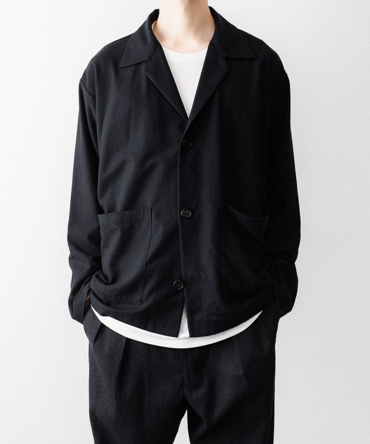 INTÉRIM - インテリムのSILK NOIL OPEN COLLAR OVER SHIRT JACKETのBLACK公式通販サイトsession福岡セレクトショップ