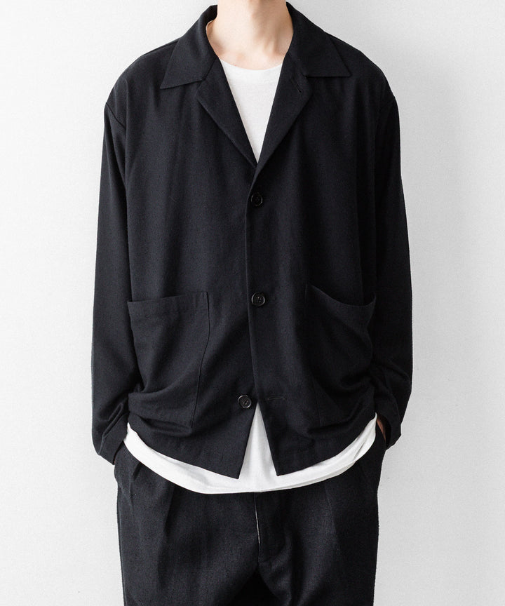 INTÉRIM - インテリムのSILK NOIL OPEN COLLAR OVER SHIRT JACKETのBLACK公式通販サイトsession福岡セレクトショップ
