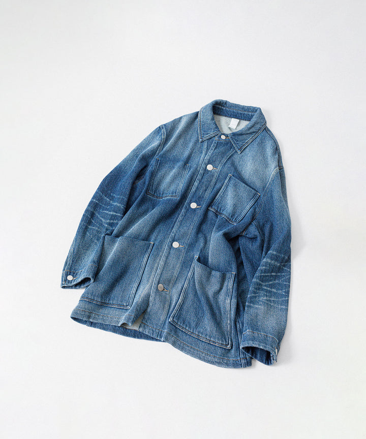 VEIN ヴェインのSATIN DENIM COVERALLS JKT - NAVYの公式通販サイトsession福岡セレクトショップ