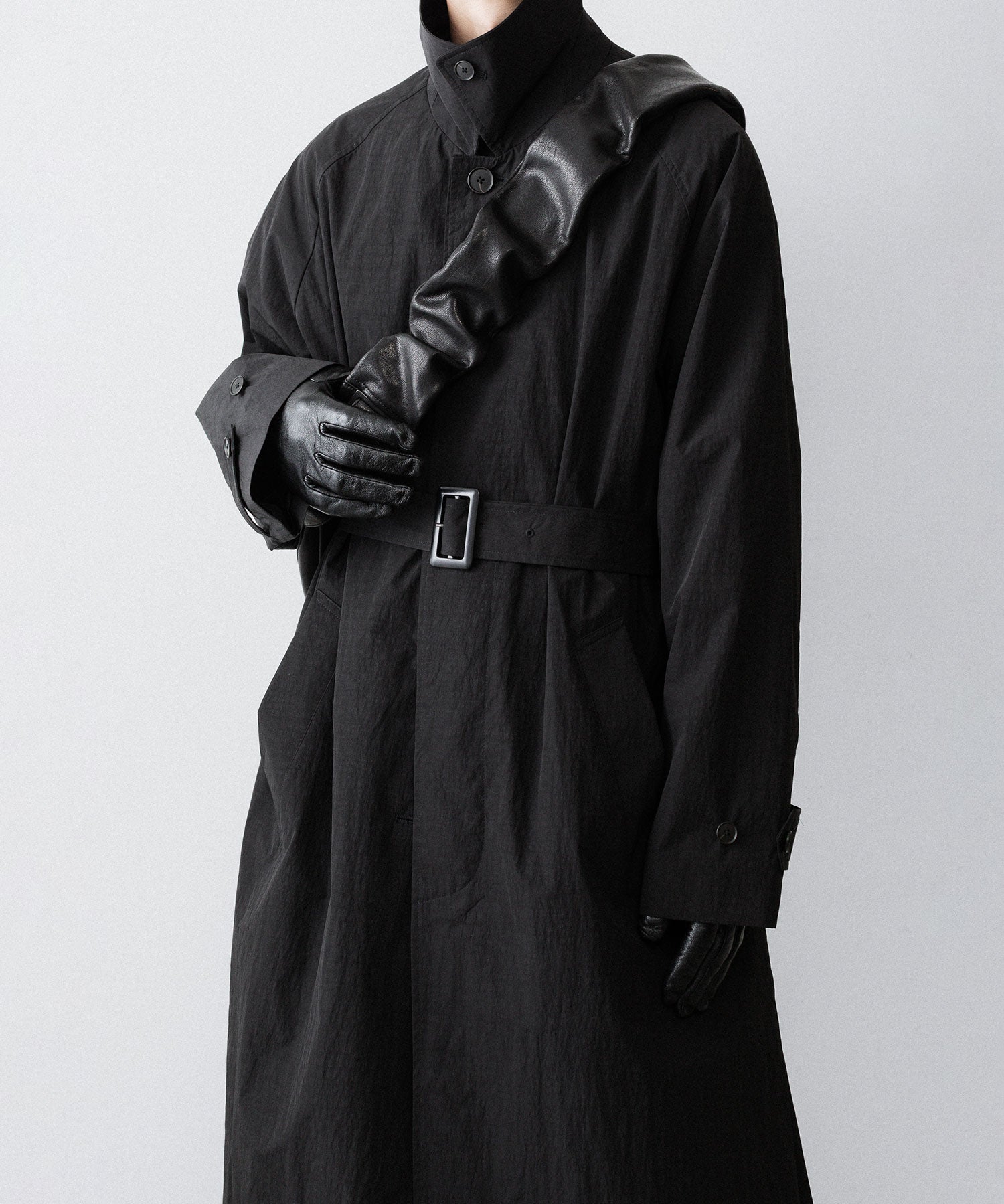 ssstein / シュタイン】OVERSIZED LAYERED COMBINATION COAT - BLACK