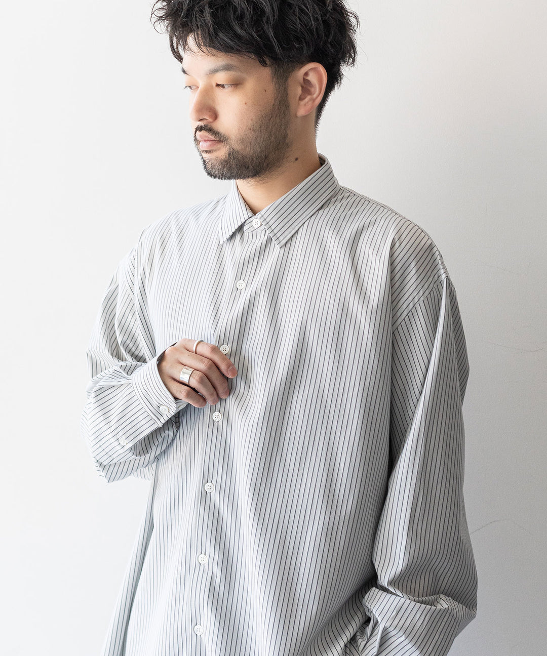 【KANEMASA PHIL.】カネマサのPENCIL STRIPE DRESS JERSEY SHIRT - GRAY SPの公式通販session福岡セレクトショップ