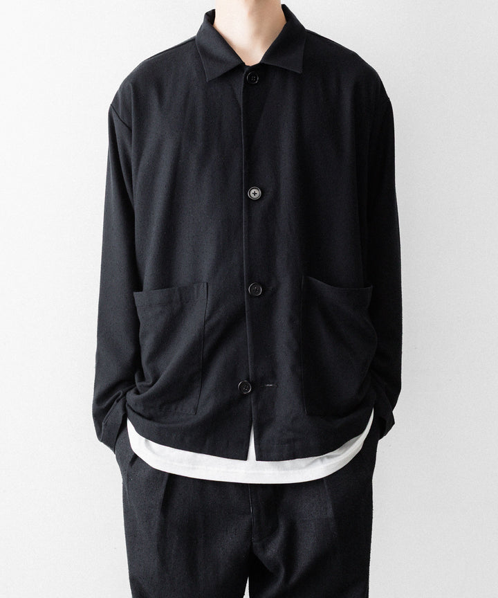 INTÉRIM - インテリムのSILK NOIL OPEN COLLAR OVER SHIRT JACKETのBLACK公式通販サイトsession福岡セレクトショップ