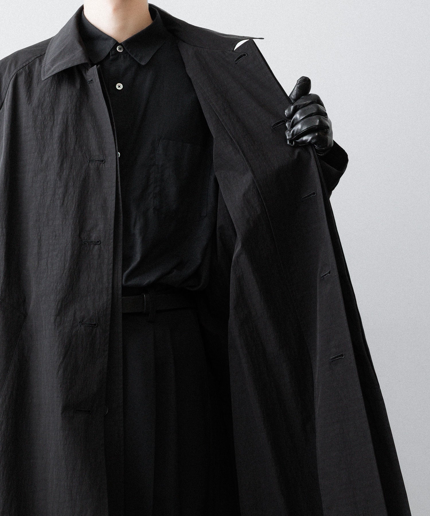 ssstein / シュタイン】OVERSIZED LAYERED COMBINATION COAT - BLACK