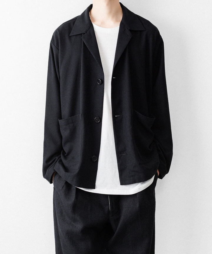 INTÉRIM - インテリムのSILK NOIL OPEN COLLAR OVER SHIRT JACKETのBLACK公式通販サイトsession福岡セレクトショップ