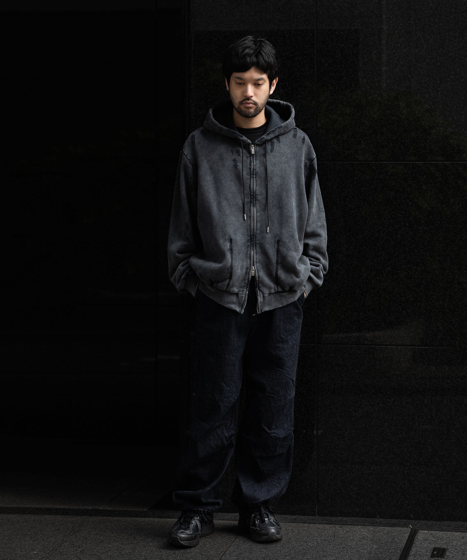 VEIN ヴェインのCO SWEAT DISTRESSED ZIP UP HOODIE - X.BLACKの公式通販サイトsession福岡セレクトショップ