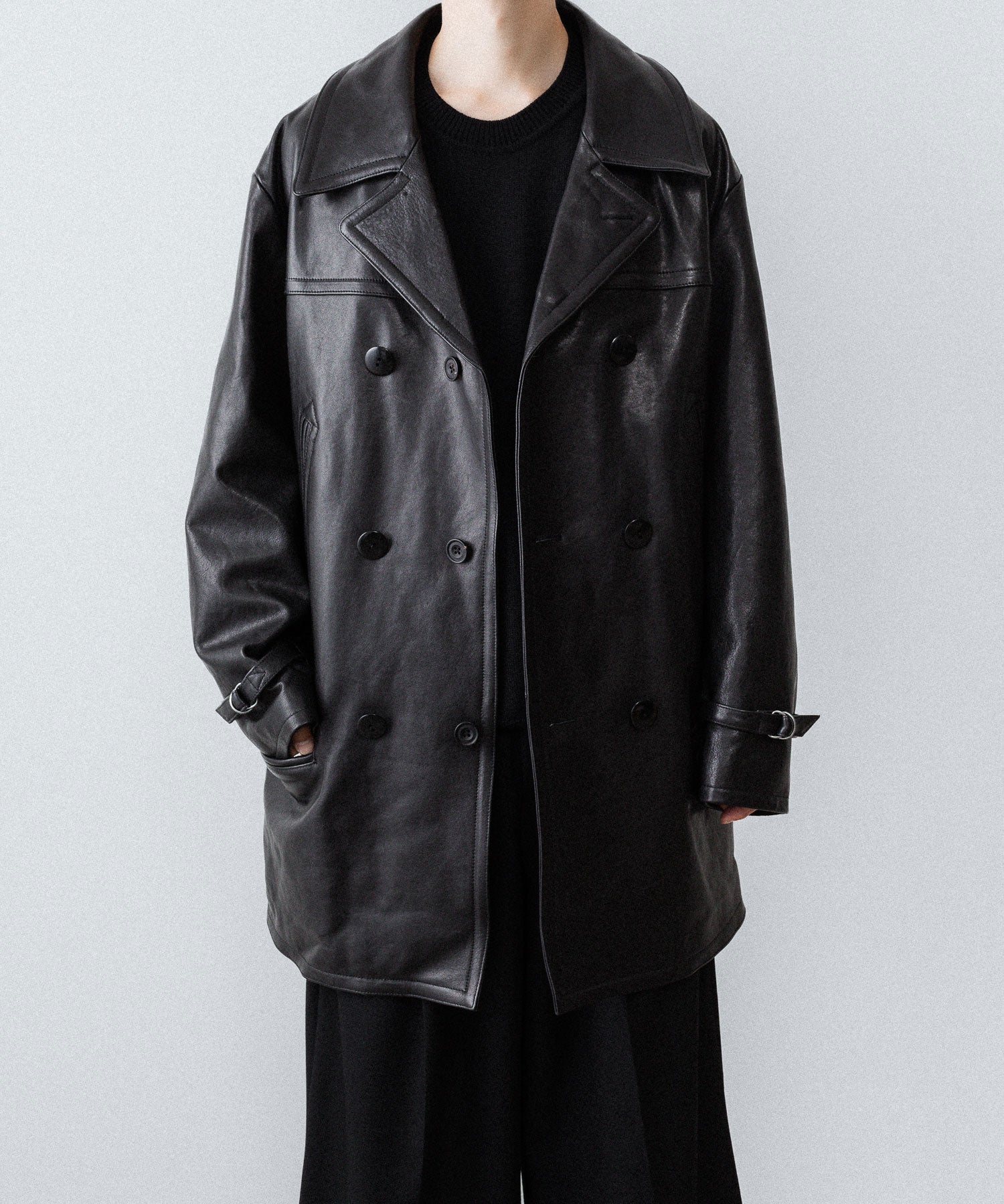 【ANTHEM A】LAMB LEATHER TROMPE L'OEIL SHORT COAT - BLACK
