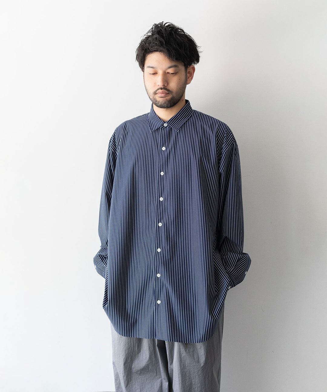 【KANEMASA PHIL.】カネマサのPENCIL STRIPE DRESS JERSEY SHIRT - NAVY SPの公式通販session福岡セレクトショップ