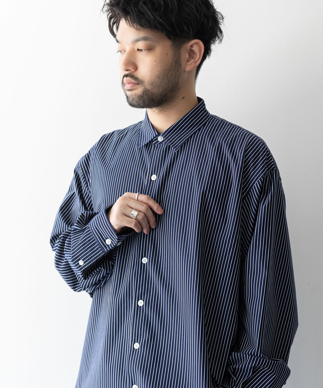 【KANEMASA PHIL.】カネマサのPENCIL STRIPE DRESS JERSEY SHIRT - NAVY SPの公式通販session福岡セレクトショップ