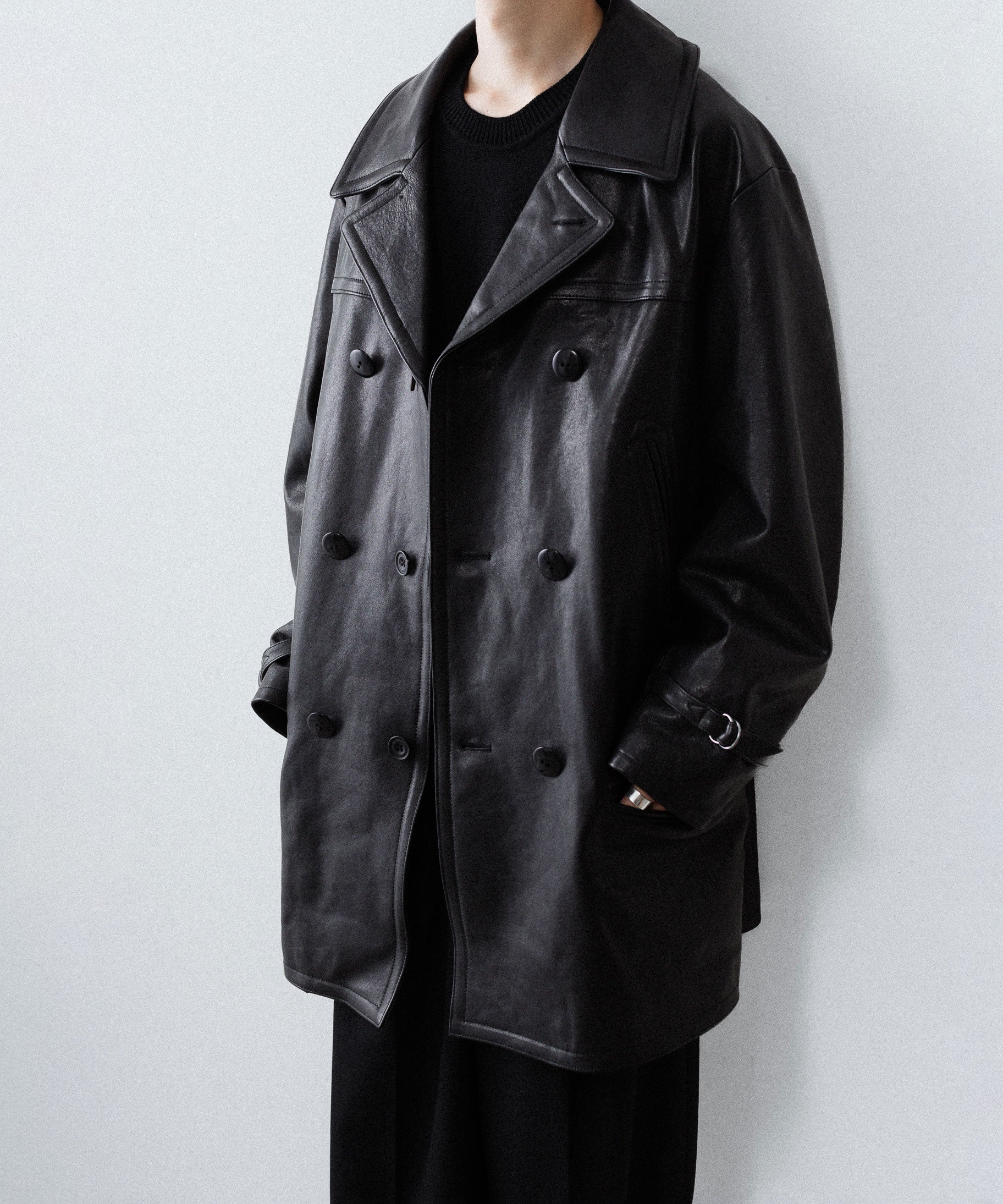 【ANTHEM A】LAMB LEATHER TROMPE L'OEIL SHORT COAT - BLACK