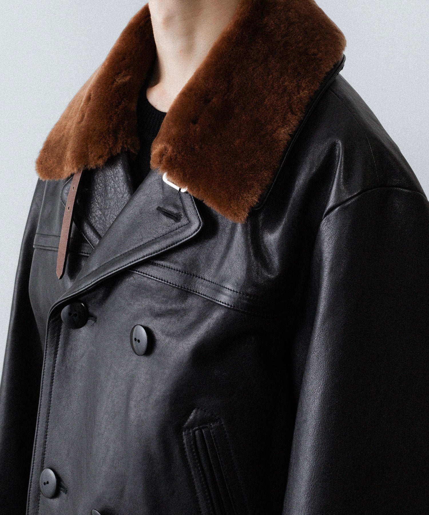 【ANTHEM A】LAMB LEATHER TROMPE L'OEIL SHORT COAT - BLACK