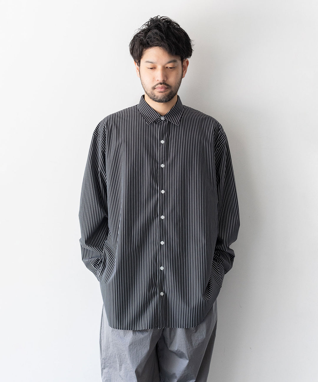 【KANEMASA PHIL.】カネマサのPENCIL STRIPE DRESS JERSEY SHIRT - BLACK SP 公式通販session福岡セレクトショップ