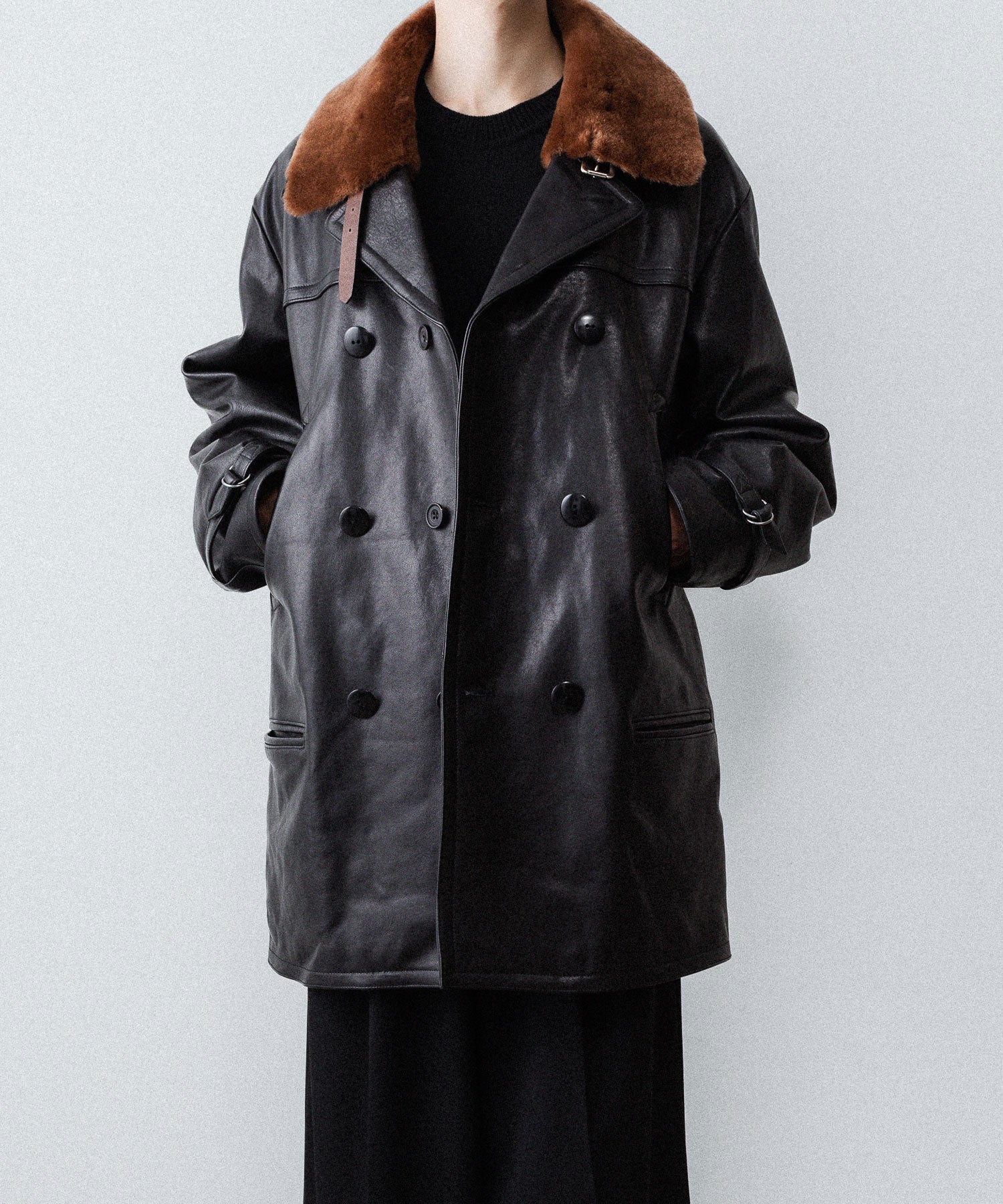 【ANTHEM A】LAMB LEATHER TROMPE L'OEIL SHORT COAT - BLACK