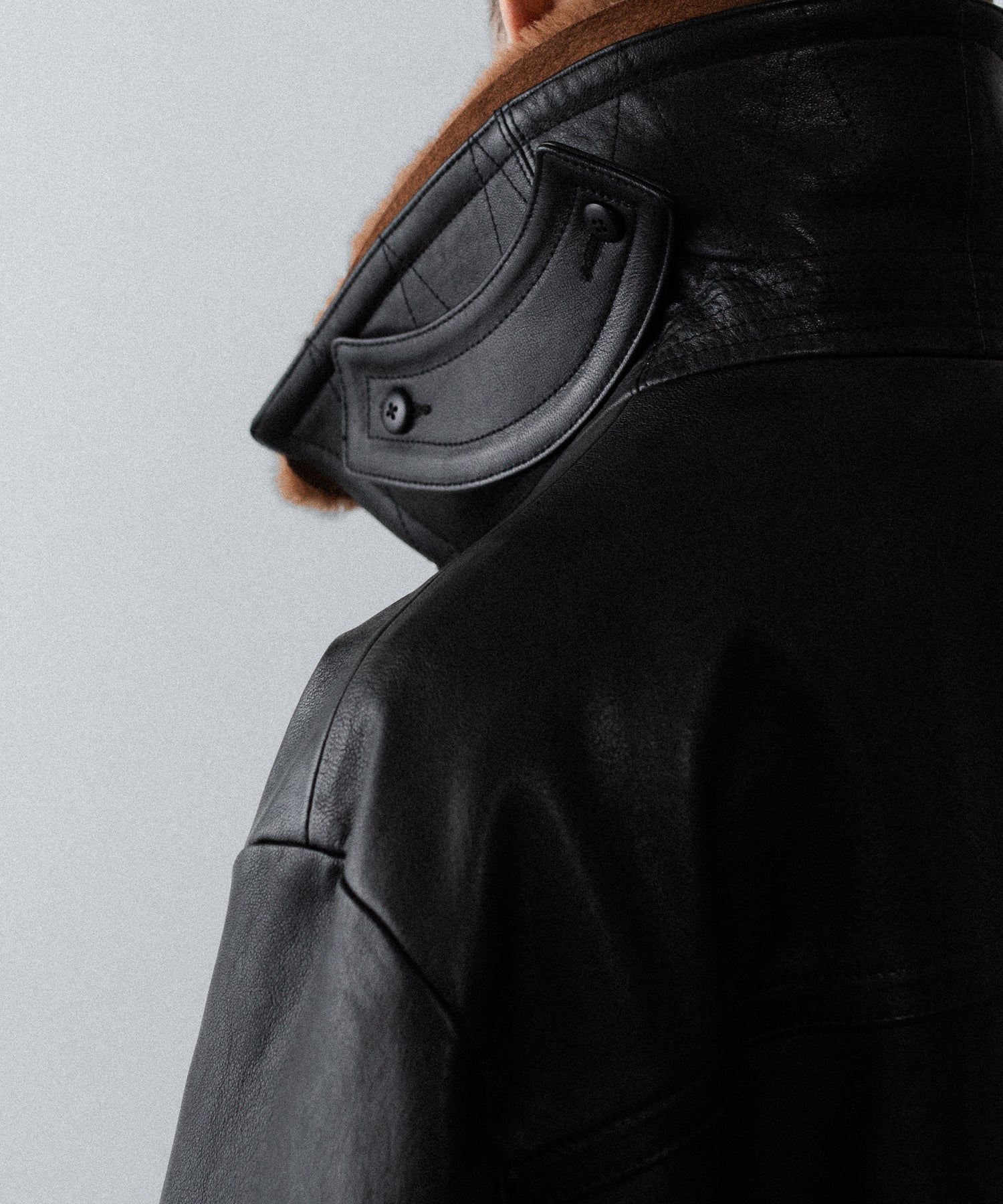 【ANTHEM A】LAMB LEATHER TROMPE L'OEIL SHORT COAT - BLACK