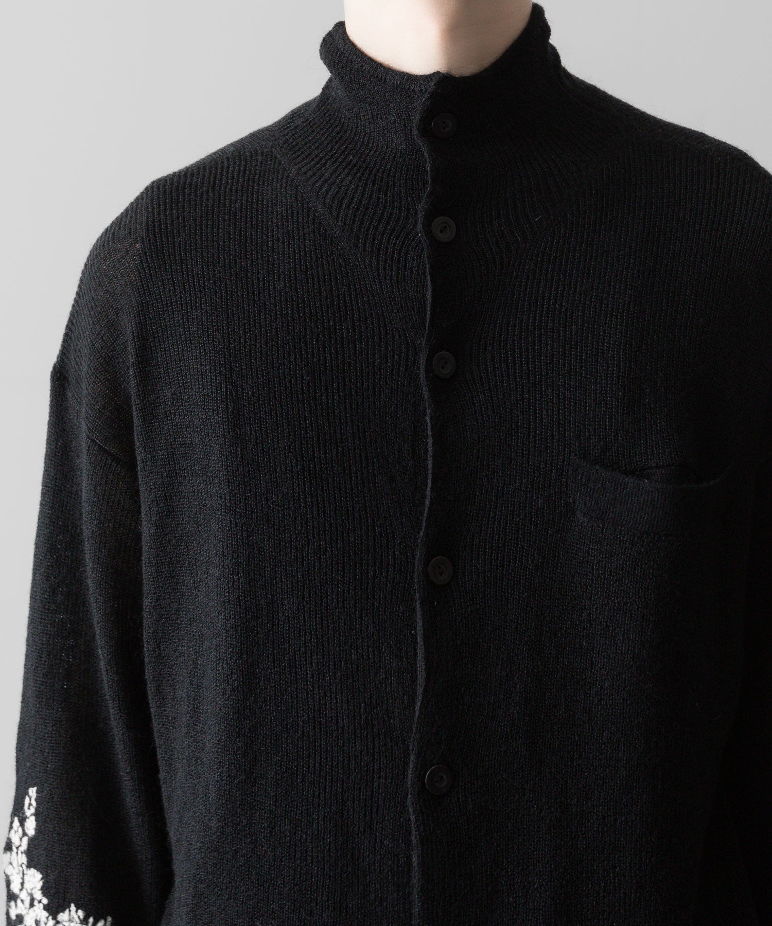 【ANTHEM A】HAND EMBROIDERY MOHAIR NYLON CARDIGAN - BLACK