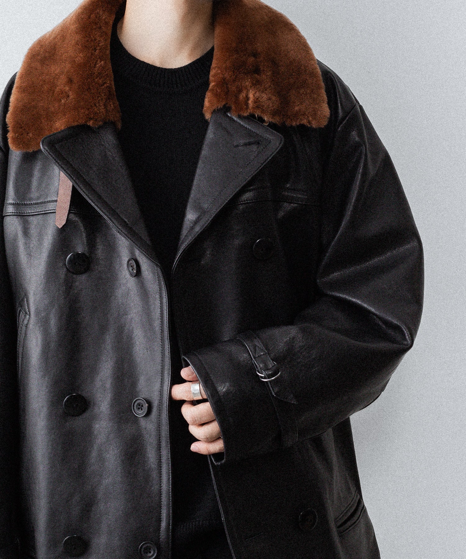 【ANTHEM A】LAMB LEATHER TROMPE L'OEIL SHORT COAT - BLACK