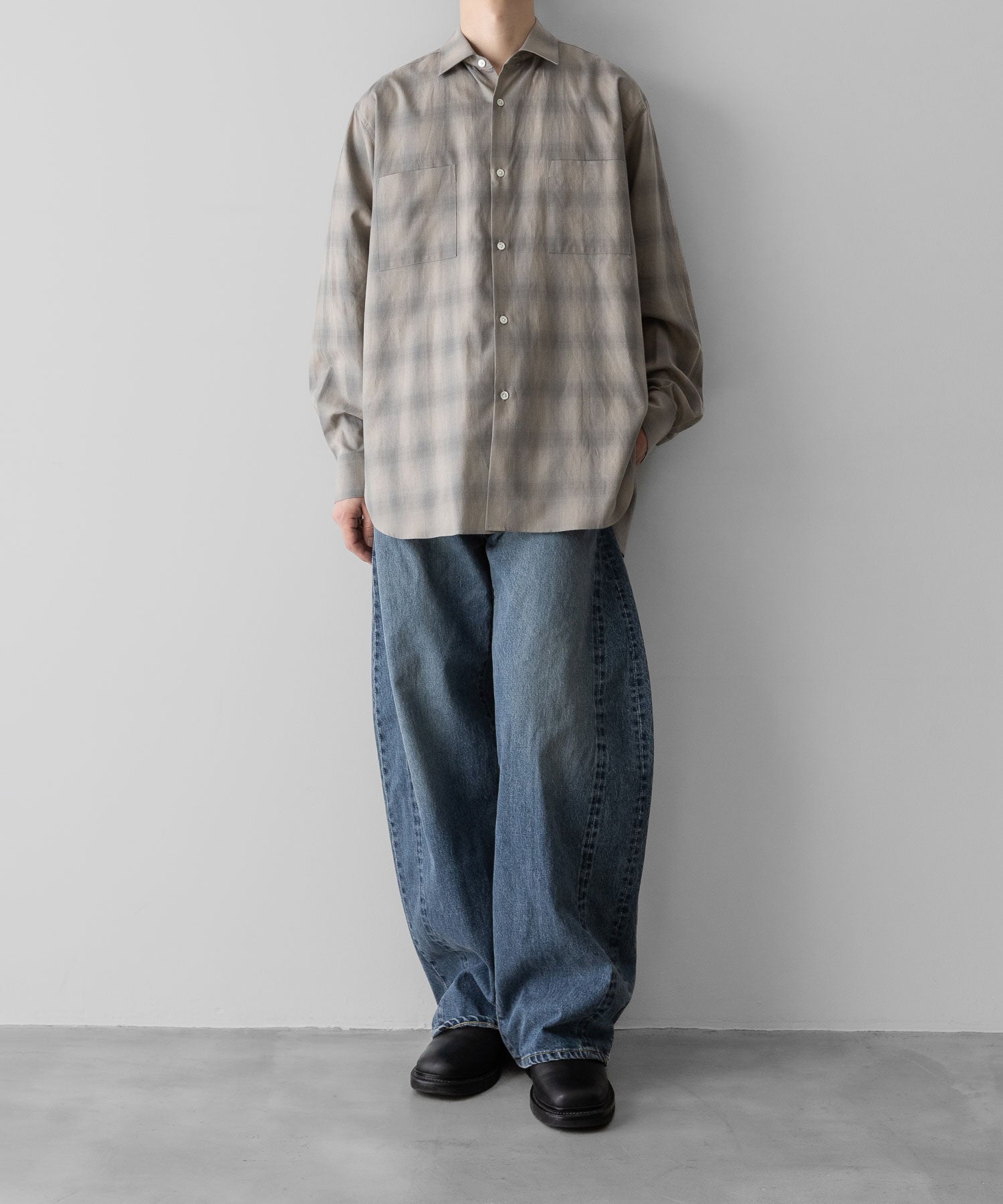 ssstein(シュタイン)のC/R CHECK OVERSIZED DOWN PAT SHIRT - TAUPE×GREY OMBREの公式通販サイトsession福岡セレクトショップ