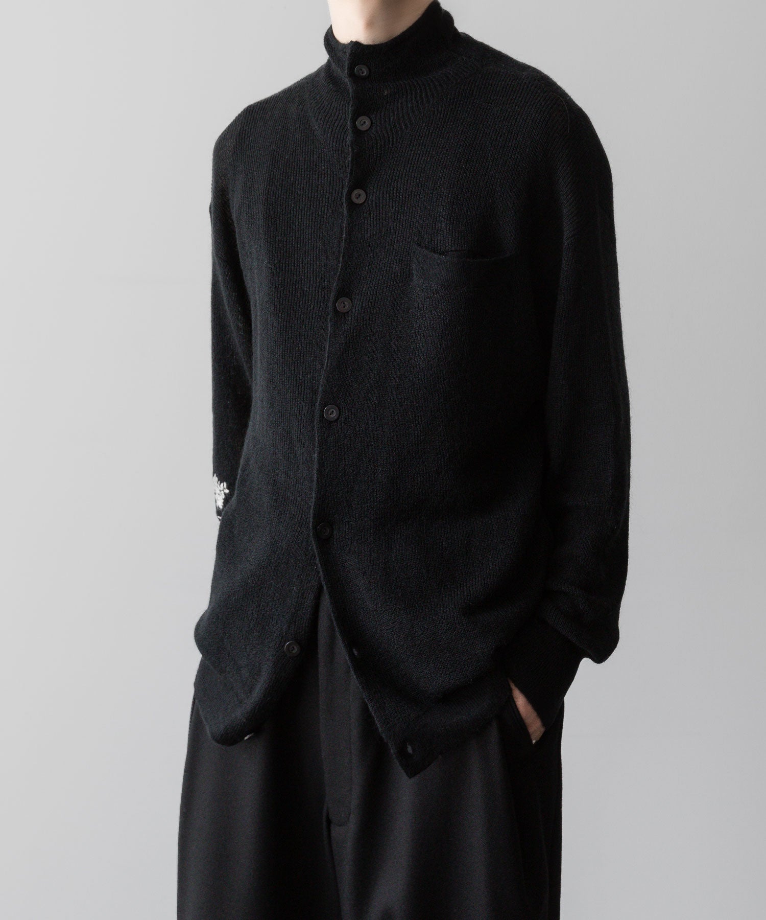 【ANTHEM A】HAND EMBROIDERY MOHAIR NYLON CARDIGAN - BLACK