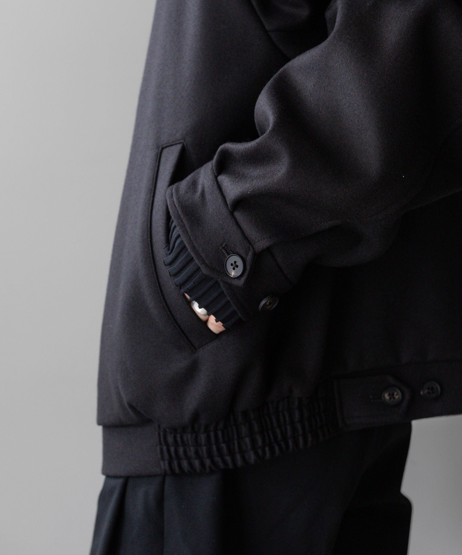 stein(シュタイン)の23AWコレクションOVERSIZED MELTON HARRINGTON ZIP JACKETのDARK CHARCOAL