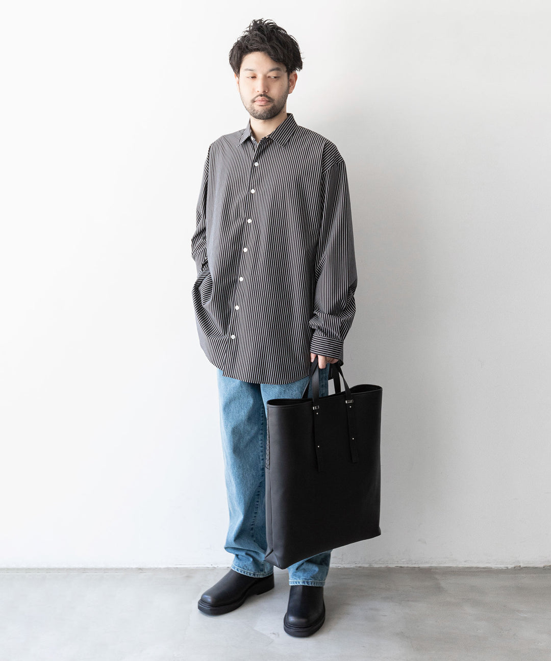 【KANEMASA PHIL.】カネマサのPENCIL STRIPE DRESS JERSEY SHIRT - BLACK SP 公式通販session福岡セレクトショップ
