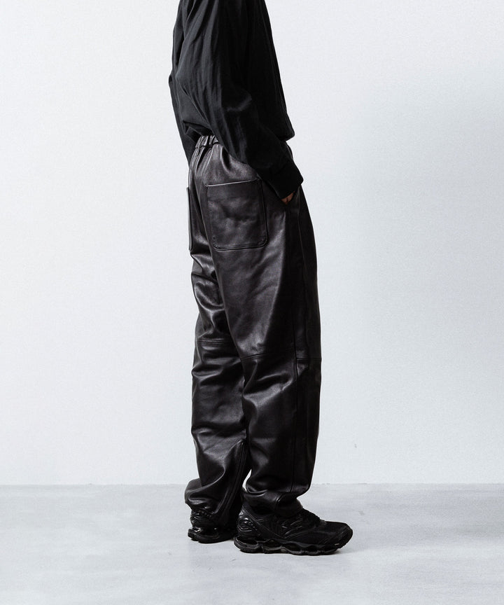 【ssstein】SHEEP LEATHER EASY TROUSERS - GREY BROWN