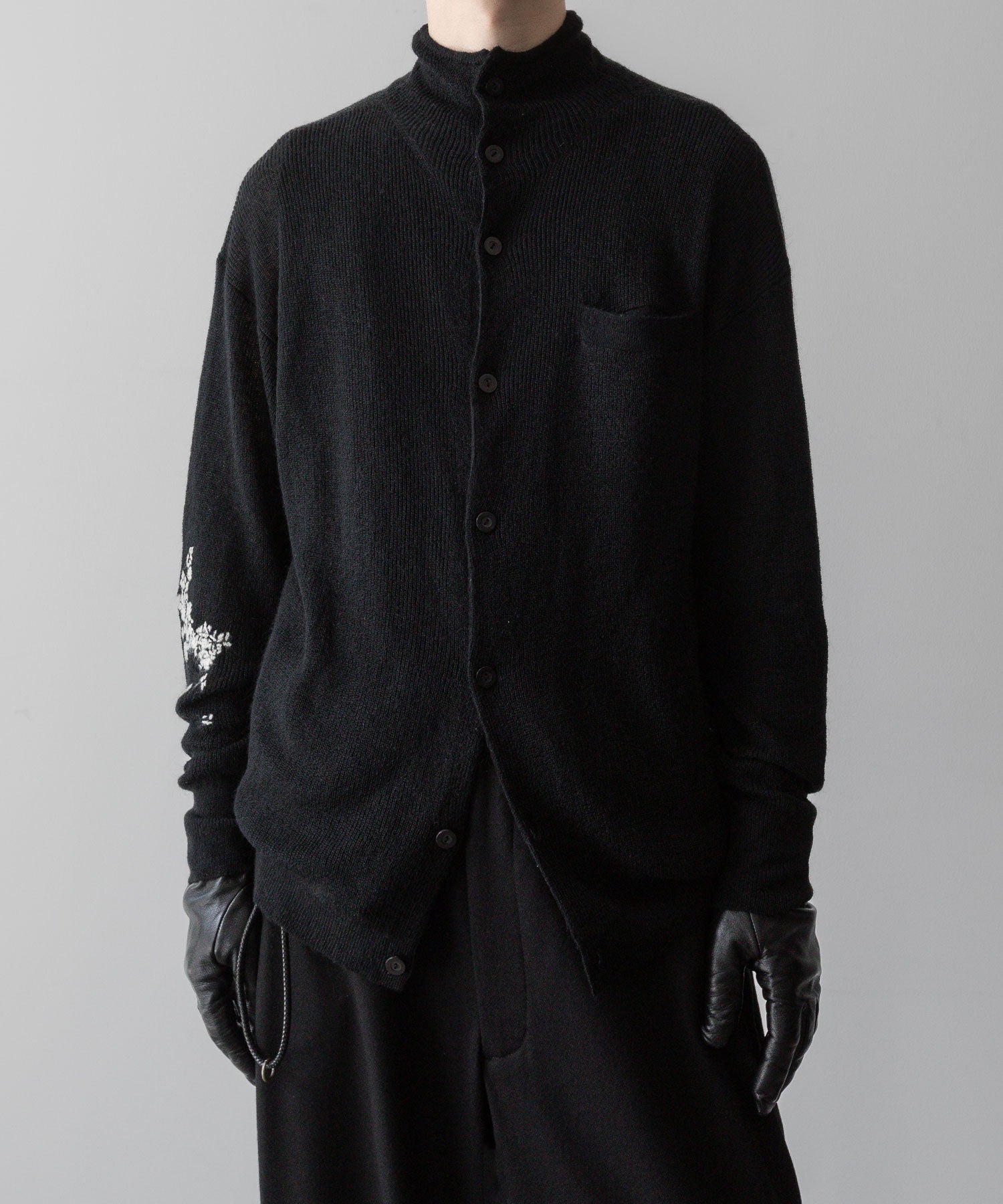 【ANTHEM A】HAND EMBROIDERY MOHAIR NYLON CARDIGAN - BLACK