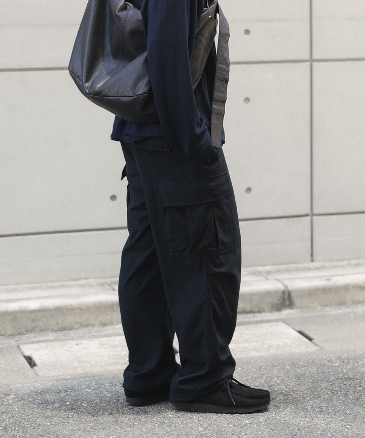 【INTÉRIM】SILK NOIL JANGLE FATIGUE TROUSER - BLACK