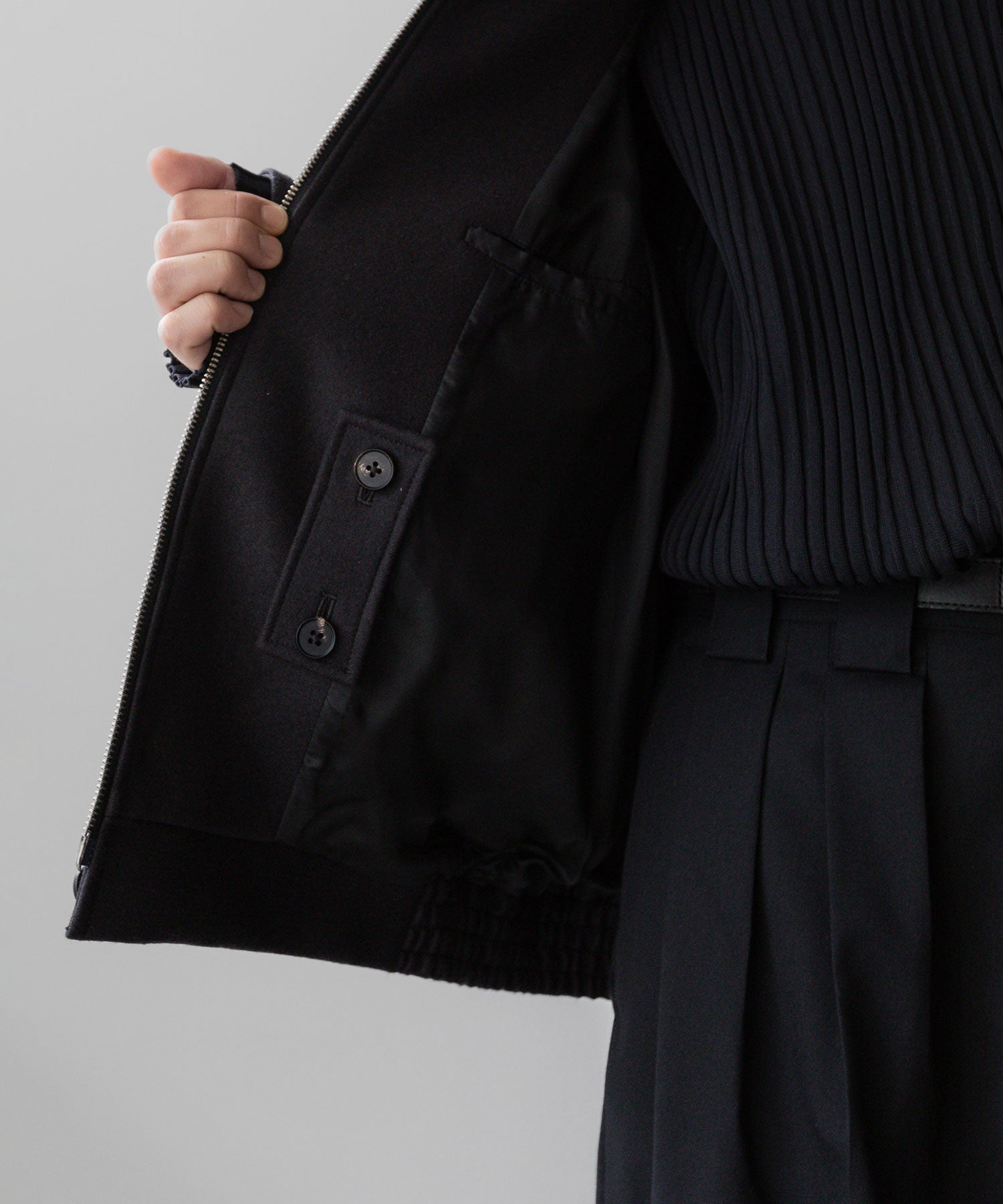 stein(シュタイン)の23AWコレクションOVERSIZED MELTON HARRINGTON ZIP JACKETのDARK CHARCOAL