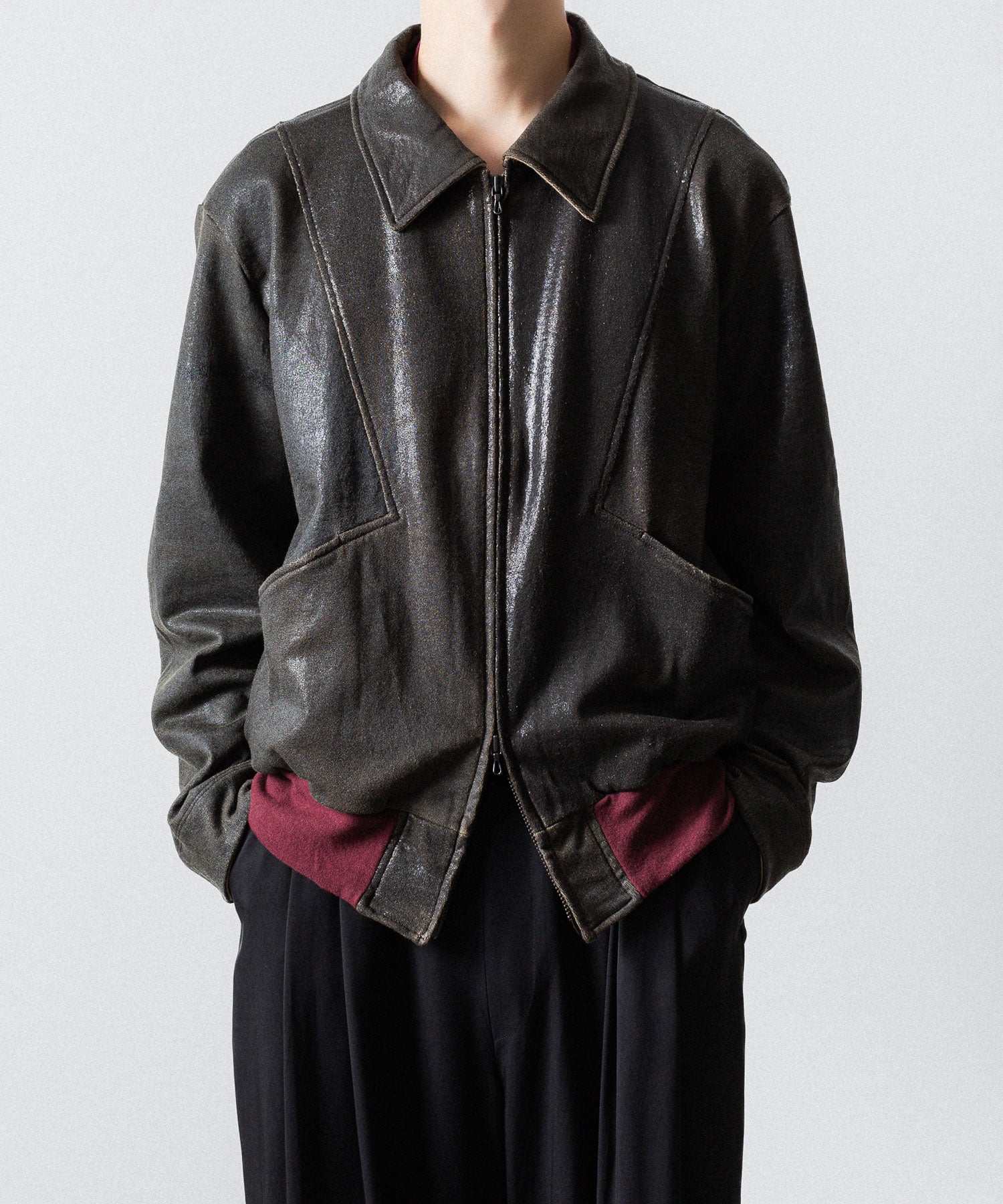 本日終了　Anthem A ブルゾン ANTHEM A / OVERSIZED COLLAR LESS MILITARY BLOUSON(BLACK