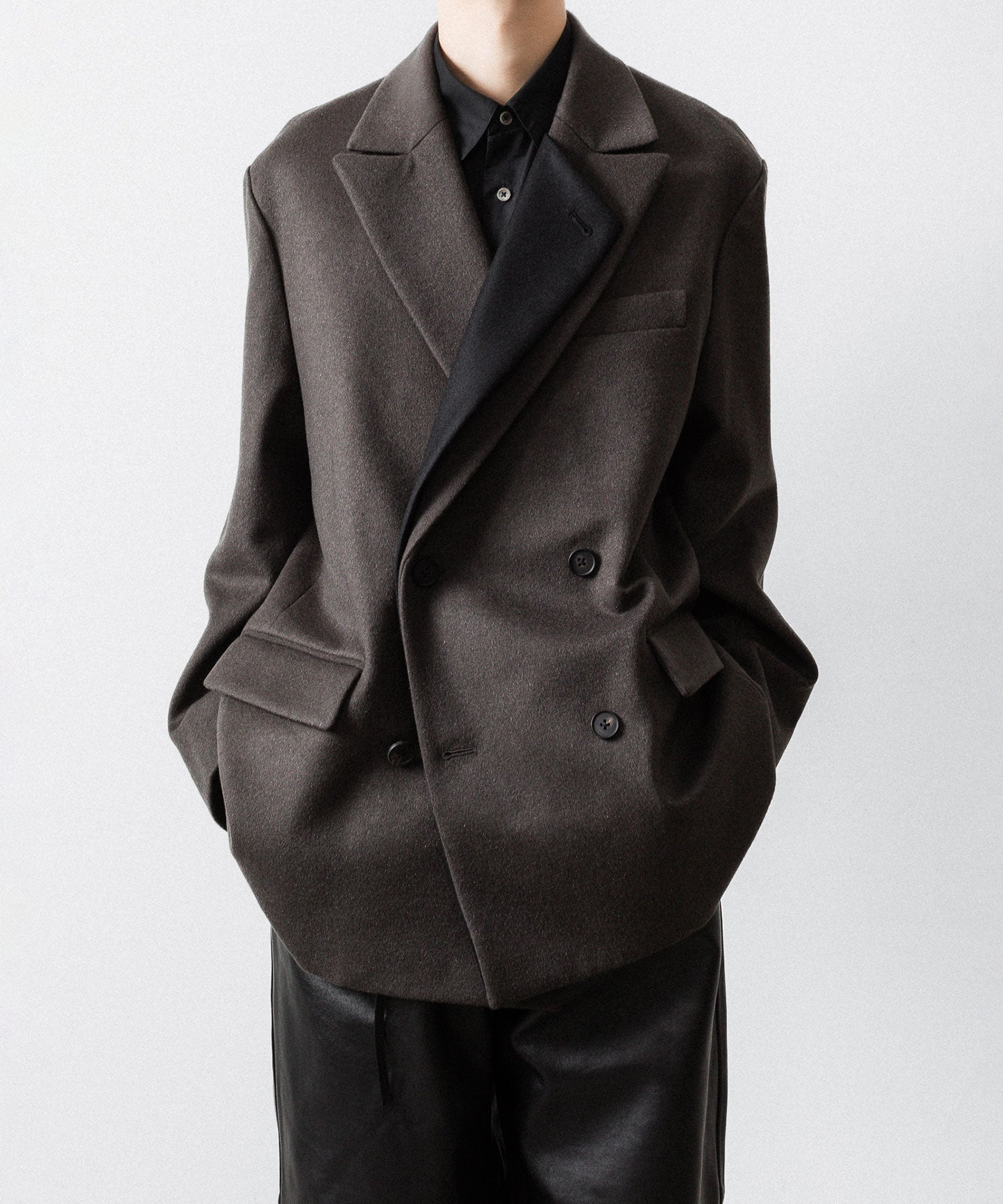 ssstein / シュタイン】OVERSIZED DOUBLE LAPELED JACKET - GREY KHAKI