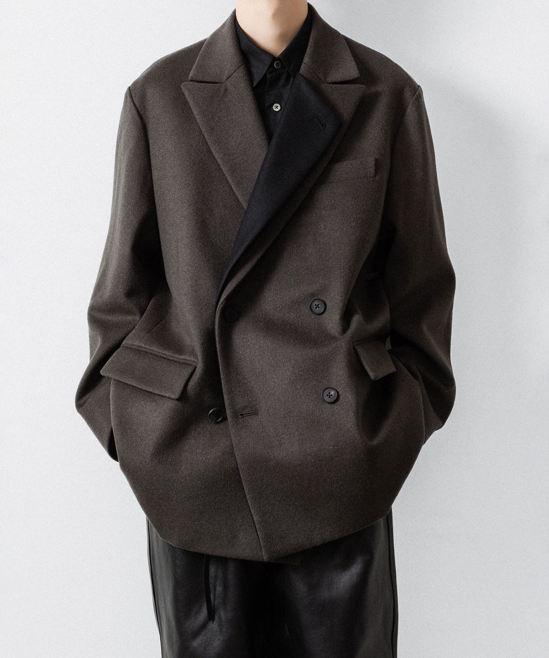 【ssstein】OVERSIZED DOUBLE LAPELED JACKET - GREY KHAKI